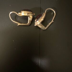 Garnet Cabochon Gold Plated over Sterling Earrings